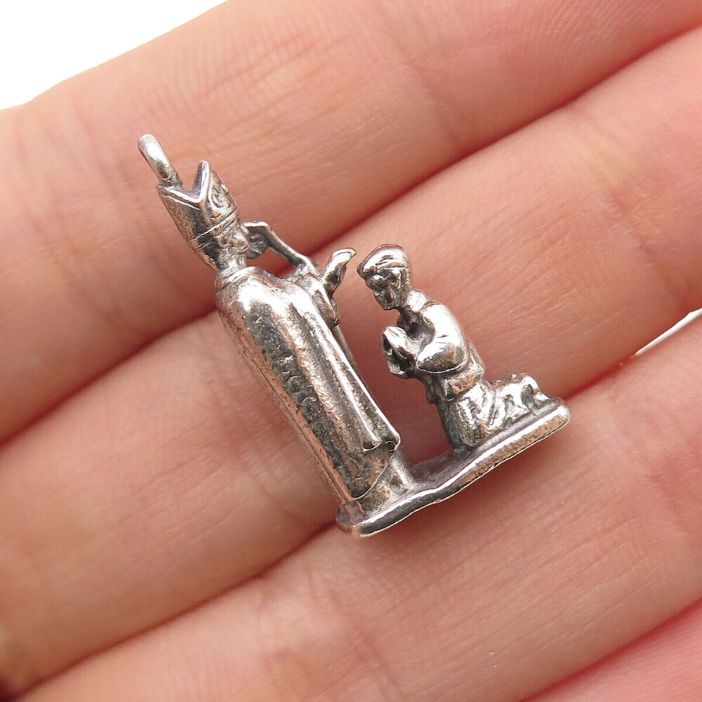 CREED 925 Sterling Silver Vintage Confirmation Oxidized Mini 3D Charm Pendant